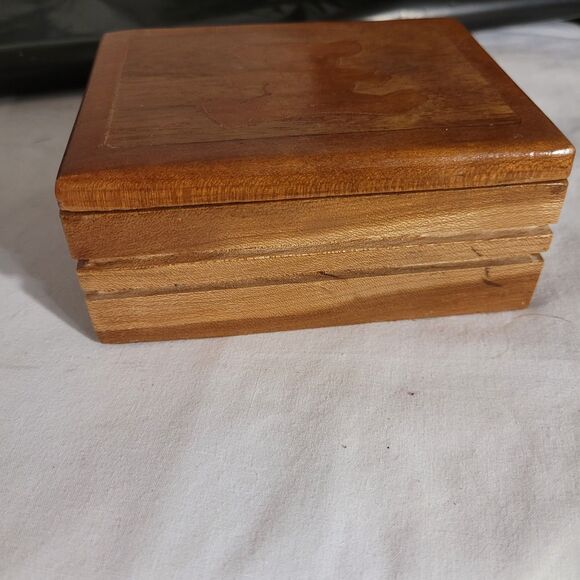 Stained Sm Wood Trinket Box Inlay Teddy Bear Handmade Signed - Picture 4 of 10